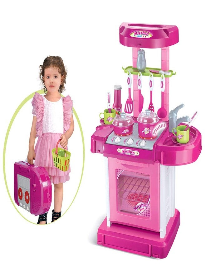 Goodmarts Kitchen-008 Play Set with Realistic Lights and Sounds, Play Sink with Running Water for Kids 58 Pcs (Pink) (GM-KTS-39) - Image 2